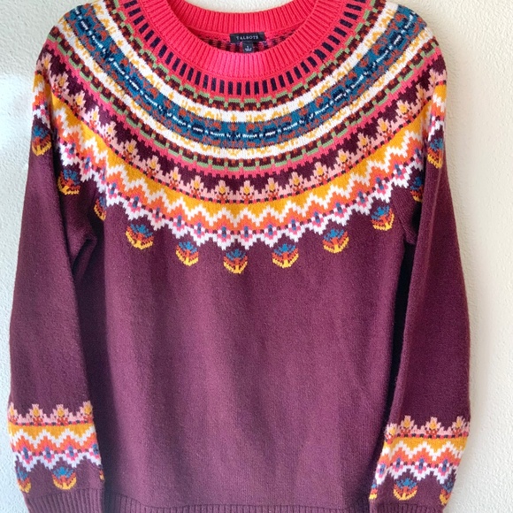 LIKE NEW! Talbots Fair Isle Burgundy Sweater Size Small - Picture 1 of 8